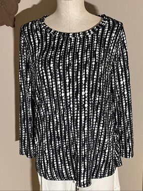 Liverpool Black and White Striped Dot-Print Long Sleeve Top